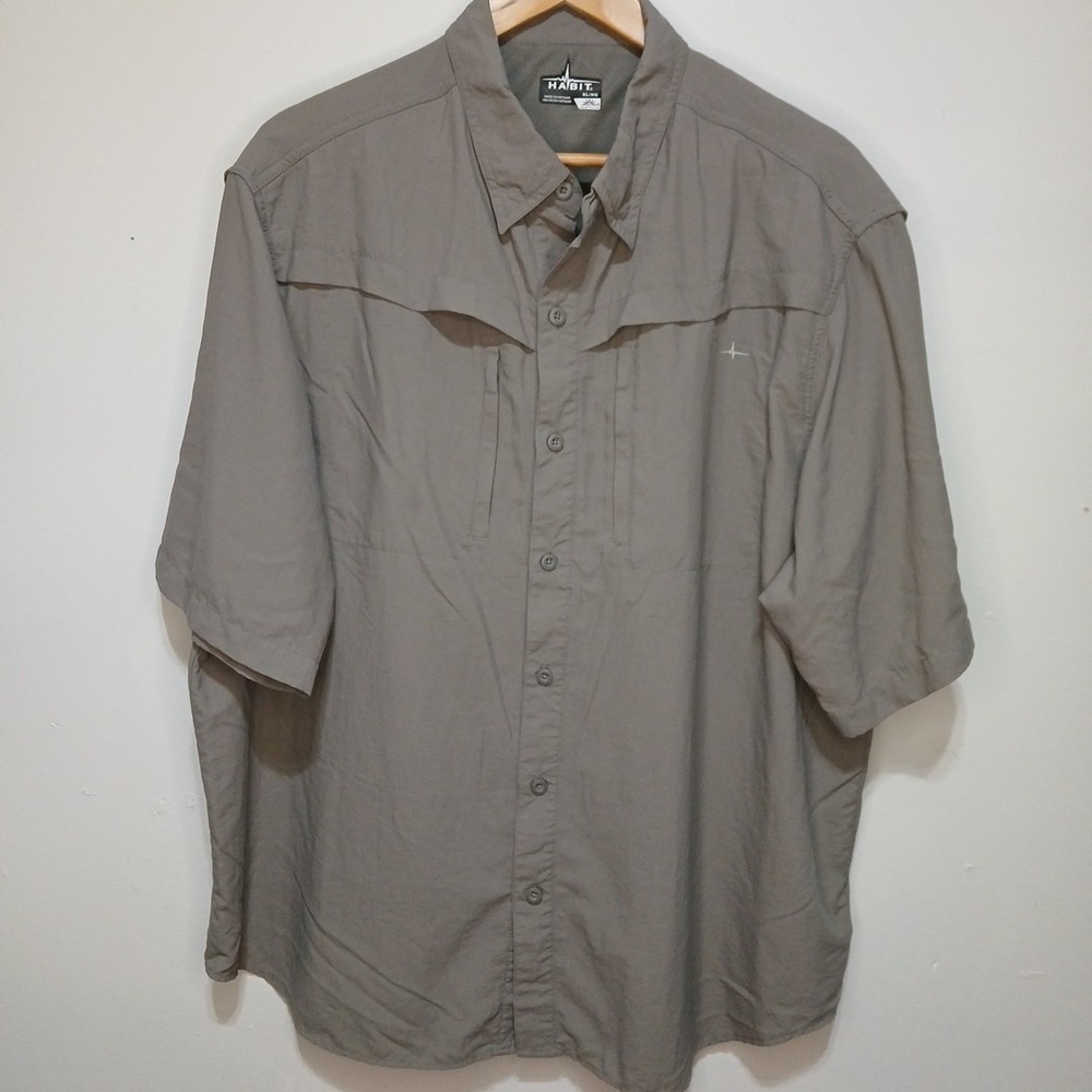 Habit Shirt Mens XL Gray Nylon Short Sleeve Button Up Breathable
